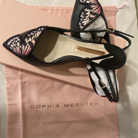 Designer Shoes Sophia Webster Butterfly Sling Back Embroidery Black Flat 6 - Picture 10 of 12